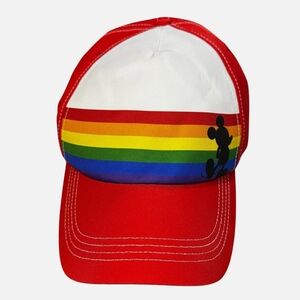 Disney Red Rainbow Trucker Cap with Mickey Logo Pride Adjustable Unisex